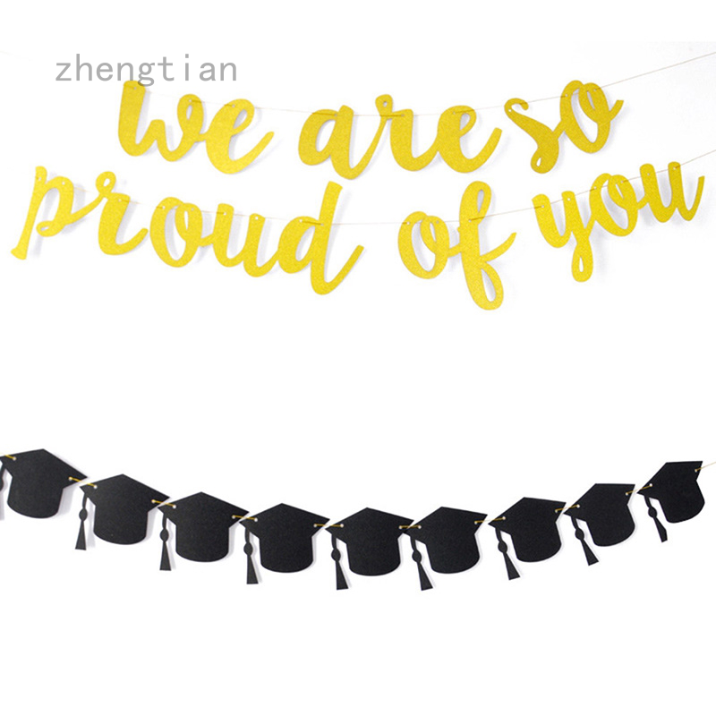 Zhengtian Ph Graduation Cap Party Banner We Are So Proud Of You Diy Hanging Decor Prop Shopee Philippines