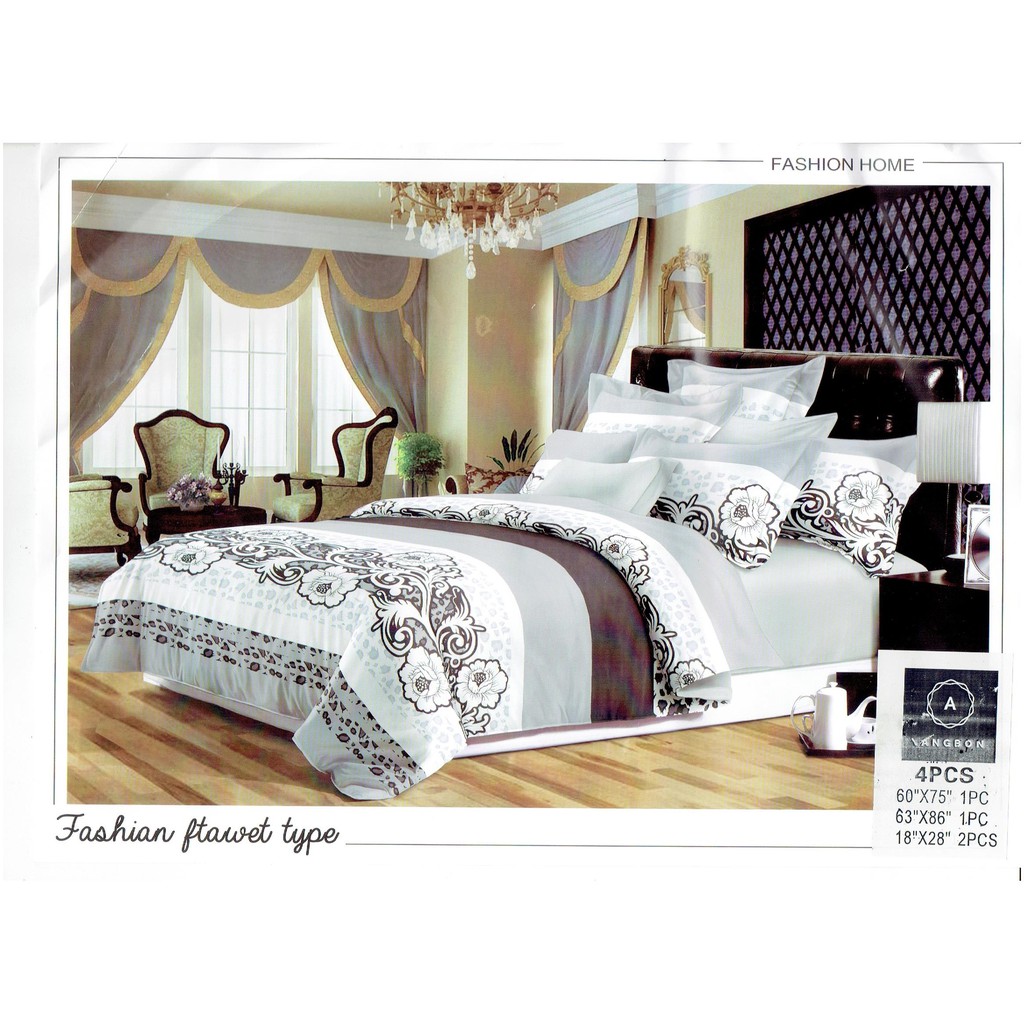 Ab Black White 4in1 Queen Size Bed Sheet Set Western Style