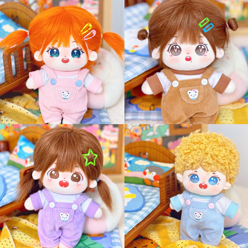 20cm Cute Doll Clothes Cartoon Bear Pink Blue Coffee Purple Overalls