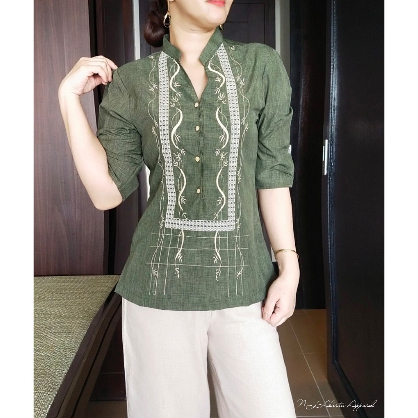 LADIES BARONG / OFFICE WORKWEAR / PURE EMBROIDERED HUGO CLOTH Shopee