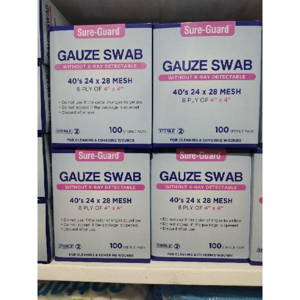 Gauze Pad/Swab 4x4 8ply 100 sterile pads 1box(Sure Guard) Shopee