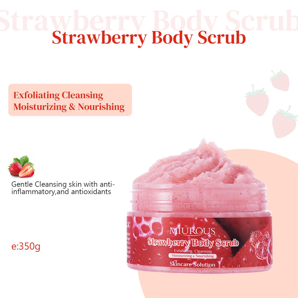 Stawberry Body Scrub Hydrating Scrub Lotion Deep Cleansing Cutin Brighten Skin Remove Dead Skin Improve the skin Dry and Rough Deep clean skin Lasting Moisture 350g Body Care