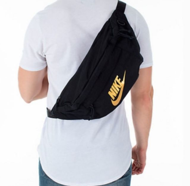 nike fanny pack black and gold