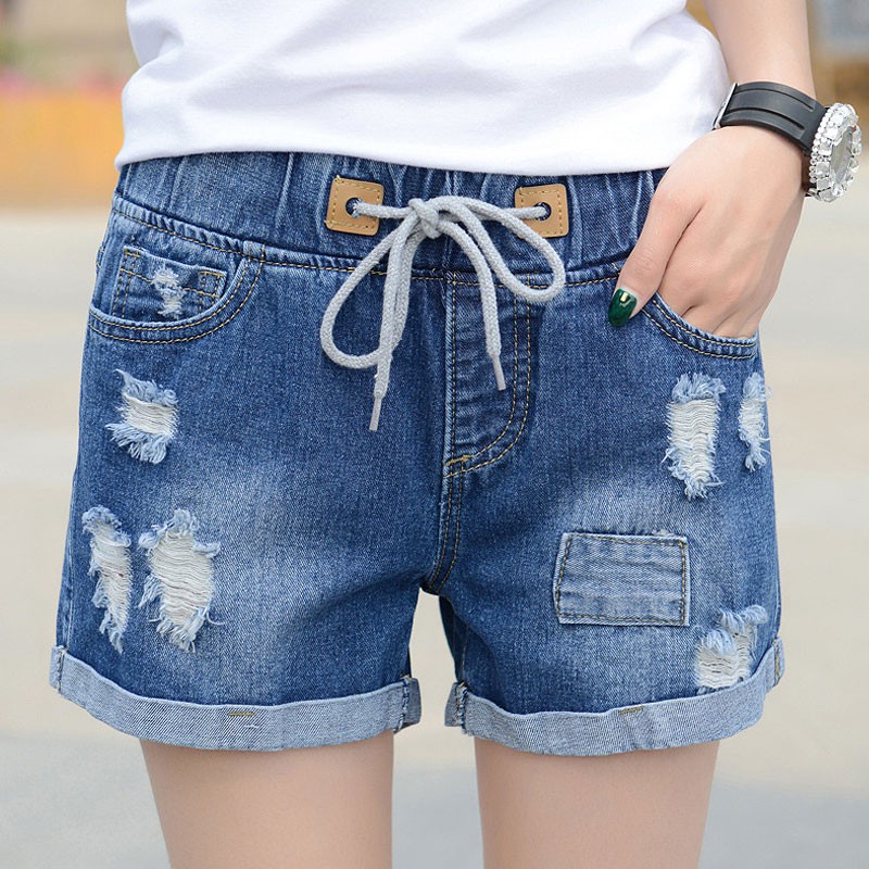 elastic waist jean shorts womens