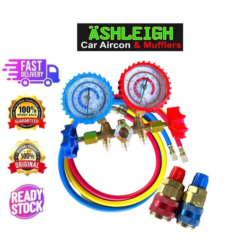 Aircon Manifold Gauge with Pair Coupler Car Aircon R134a R22 Hose quality car aircon parts