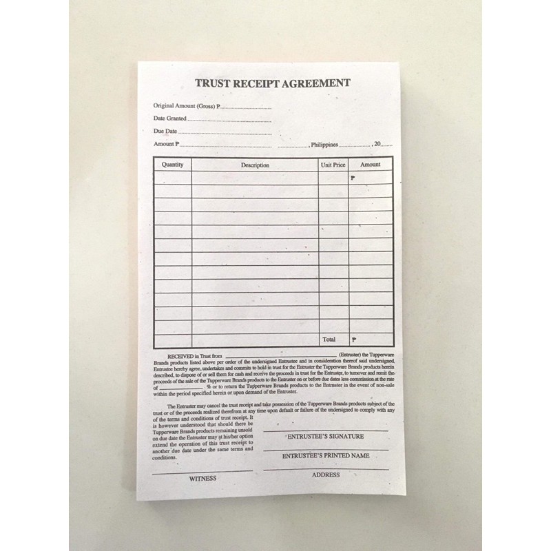 Trust Receipt Agreement Form For Dealers Shopee Philippines