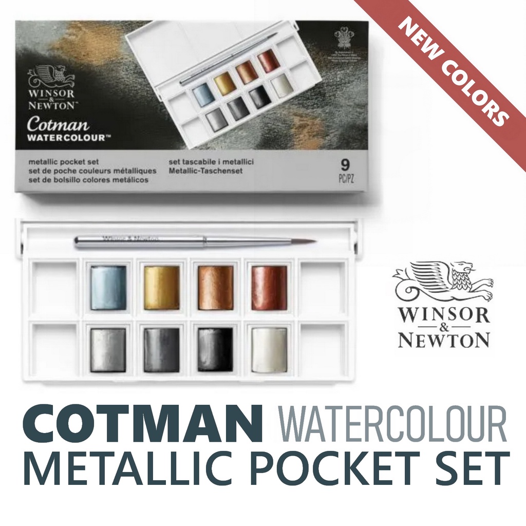 COTMAN Watercolor METALLIC Pocket Paint set 8-color palette with travel ...