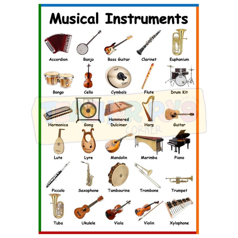 Musical Instruments A4 Size Laminated Educational Wall Chart for Kids