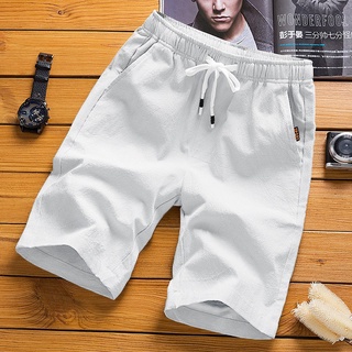 Men's Linen Shorts Casual Classic Fit Elastic Waist Beach Summer Casual Shorts Lightweight Board Slim-fit with Pockets 