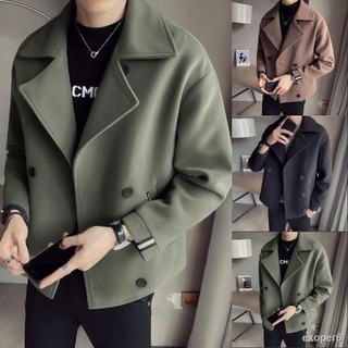 【Fast delivery】Windbreaker jacket men s autumn and winter short woolen cloth 2020 design sense Korean trend handsome British wind woolen coat