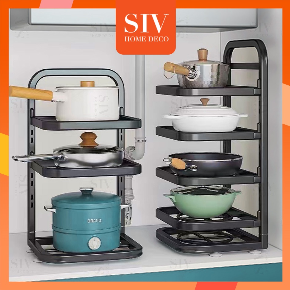 SIV 24 Tier Kitchen Pan Organizer Pot Rack Adjustable Under Sink