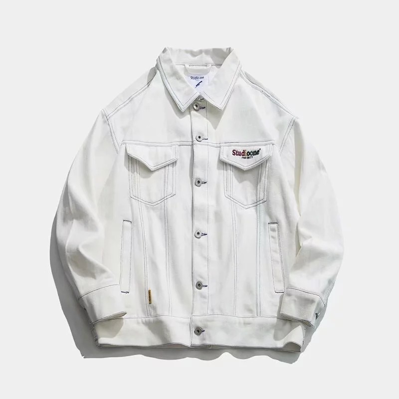 men's white denim jacket