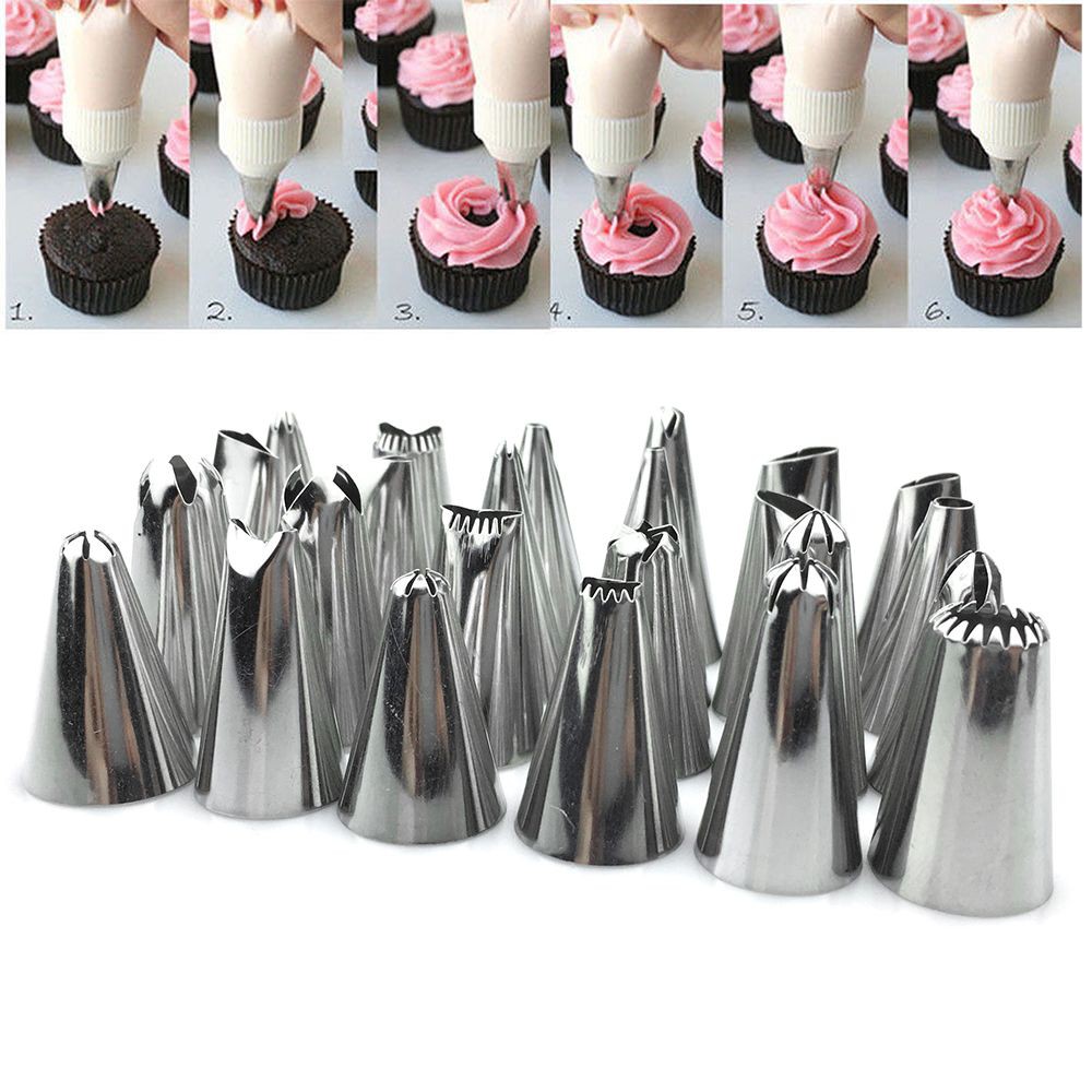 24pcs Pastry Cake Decorating Nozzles Tips Set Kit for Icing Piping Bag Tool Pen 