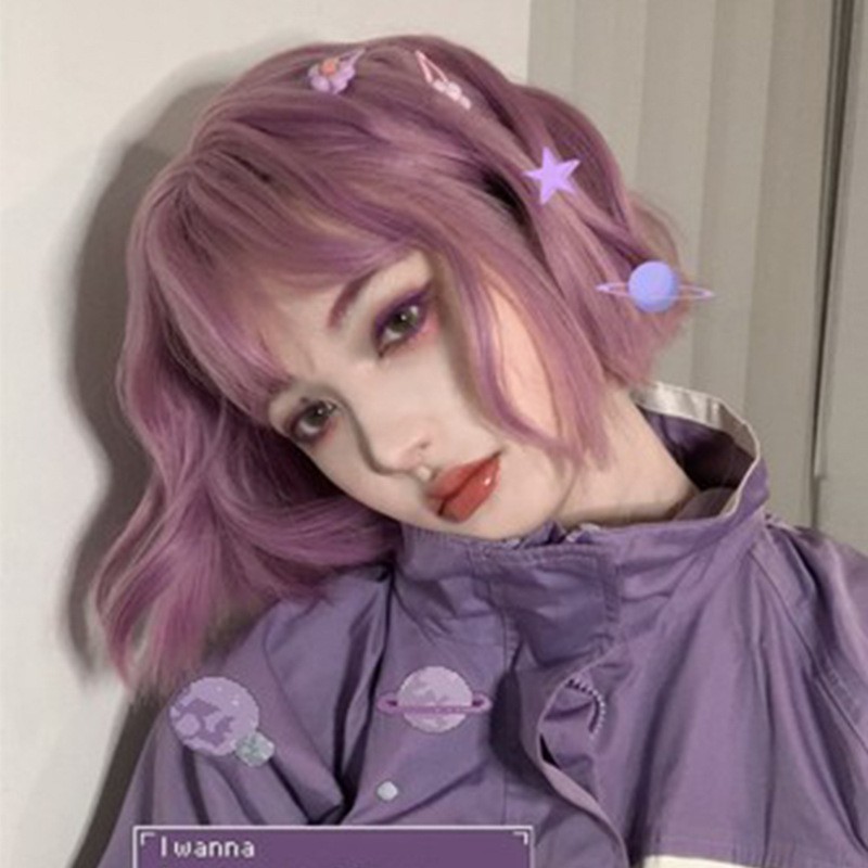 purple short hair wig