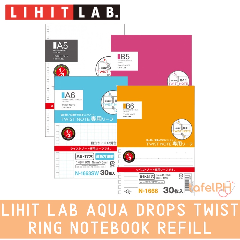 Lihit Lab Aqua Drops Twist Ring Notebook Refill, 30 sheets Shopee