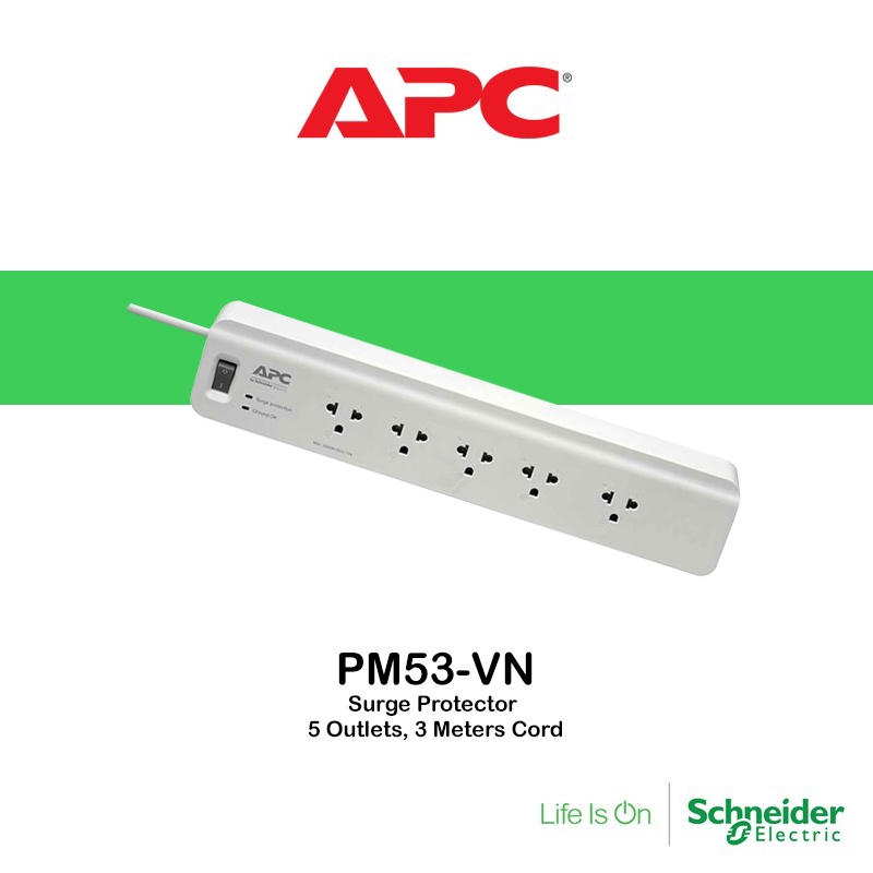 APC Surge Protector PM53, 5 Outlets, 3m Cord, 918 Joules Shopee Philippines