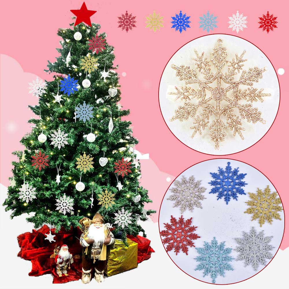 6Pcs/Set Glitter Snowflake Christmas Ornaments Xmas Tree Hanging Decoration10cm Christmas Decorations Sale,Colorful TM Gold 