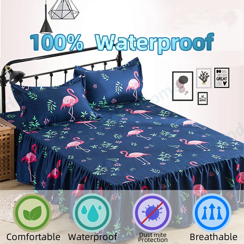 Waterproof Bedskirt Breathable Bed Sheet Flamingo Single Queen