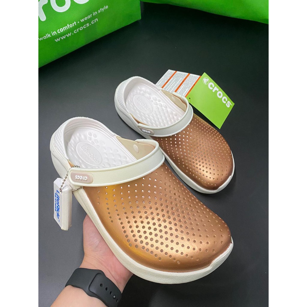 crocs metallic rose gold