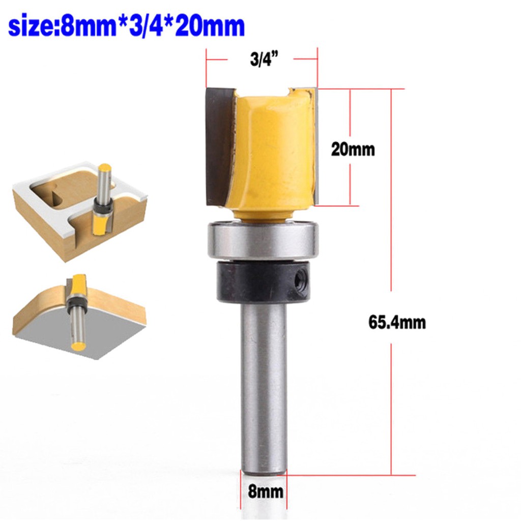 3Pieces Straight Rod 8mm Shank Flush Trim Router Bit 12,14,20mm Diameter 