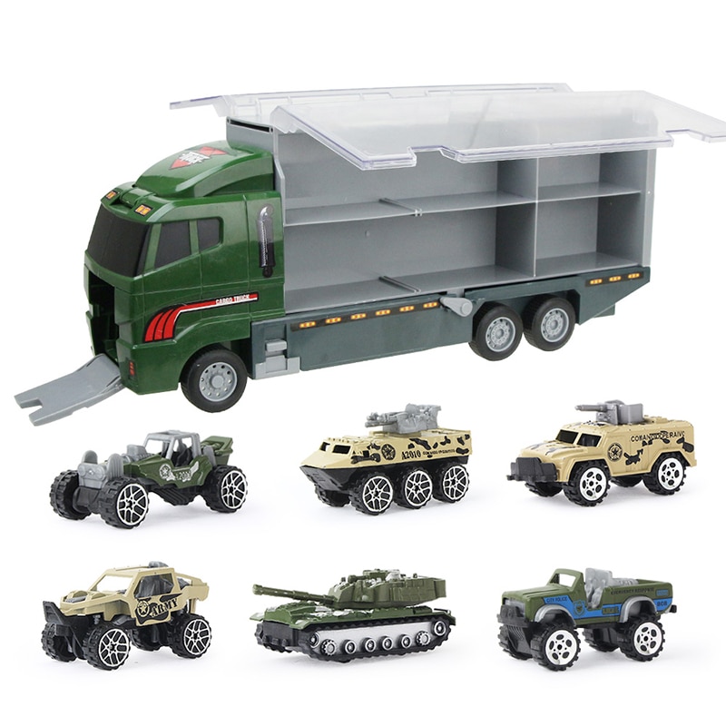 Big Truck & 6PCS Mini Alloy Diecast Car Model 1:64 Scale Toys Vehicles Carrier Truck Engineering Car Toys for Kids Boys } Yellow 