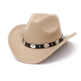 no-branded Fashion Ladies Wool Felt Western Cowboy Hat Jazz for Cowgirl with Bull Head Leather ZRZZUS Color : Beige, Size : 56-59cm 