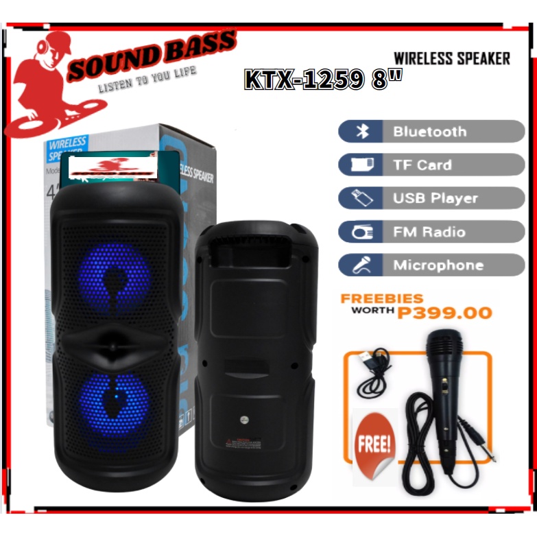 Ktx1259 8" Superbass Bluetooth Wireless Rechargeable Karaoke Speaker
