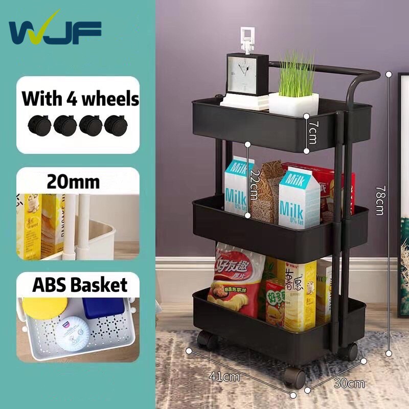 Organiser Cart Color:Rosa YCSD Storage Trolley,3 Tiers Rolling Cart,Kitchen Trolley,Organisation Cart with Wheels,Utility Cart,Rolling Trolley,Shelving Unit Fruit Vegetable Rack Storage Rack 