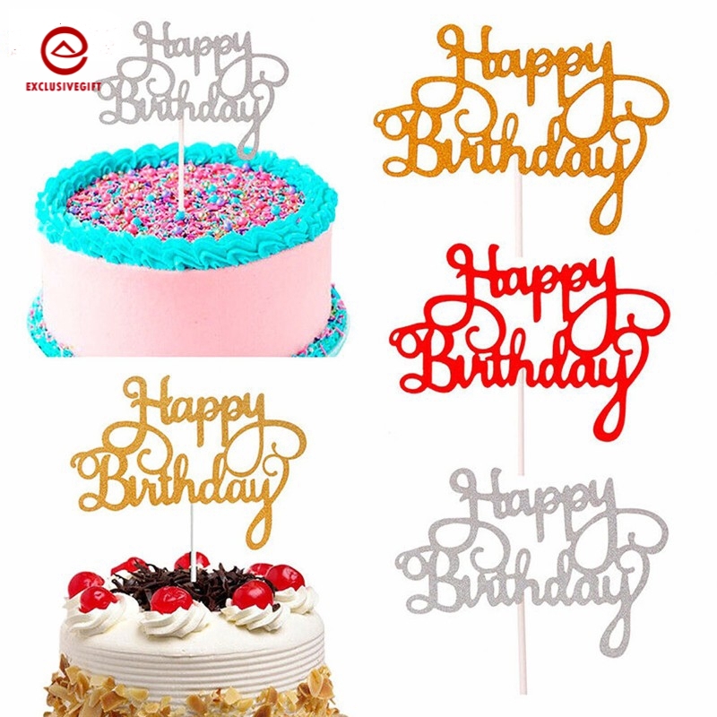 5 Colors Happy Birthday Glitter Paper Cake Topper Golden ...