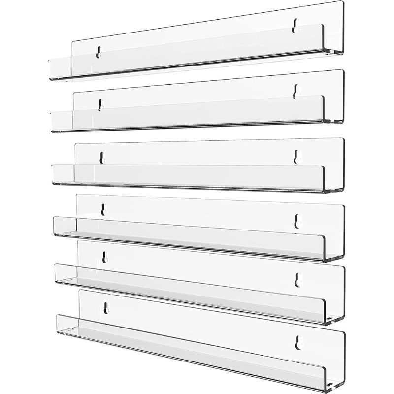 6 pack Acrylic Clear Floating bookShelf for kids room, 15" invisible