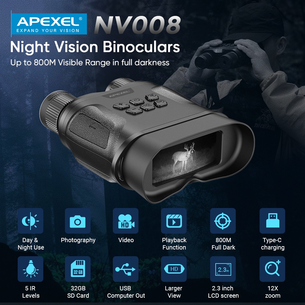 APEXEL Night Vision Device Infrared Binoculars Digital Military Scopes 412x Zoom Hunting