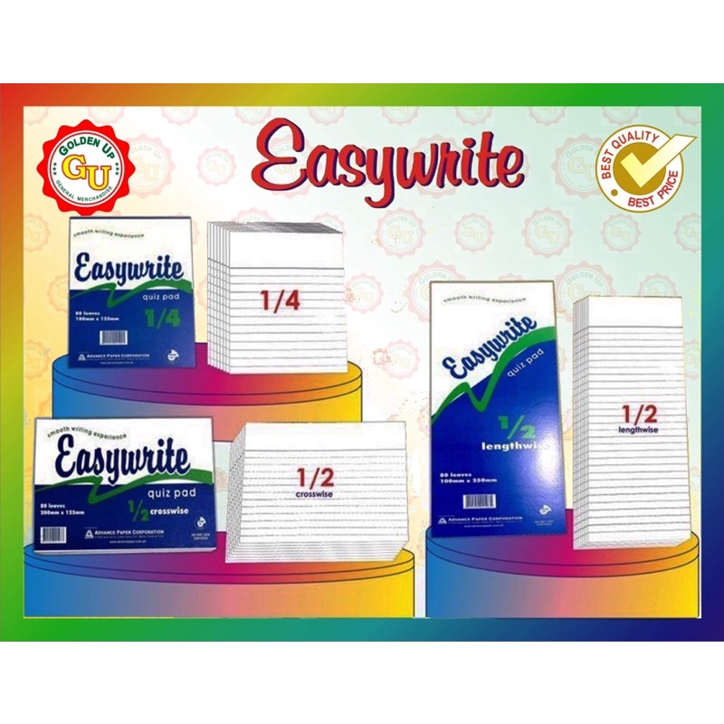 Easywrite Quiz Pad 1/4” pad - 1/2”Crosswise- 1/2” lengthwise Sold by pad