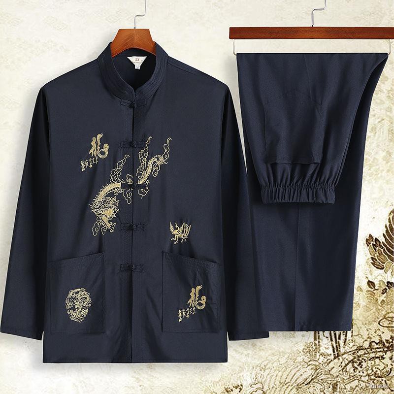 ♂Outfit in middle-aged male long suit Chinese old man hanfu dad grandpa ...