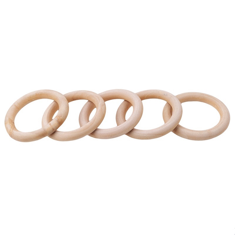 5PCS 70MM Wooden Teething Rings Connectors Circles DIY Crafts Natural Wood