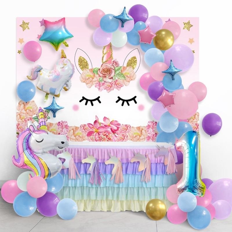 1set Unicorn Theme Girls Birthday Banquet Macaron Balloon Chain Decoration  Background Arrangement Set Combination | Shopee Philippines