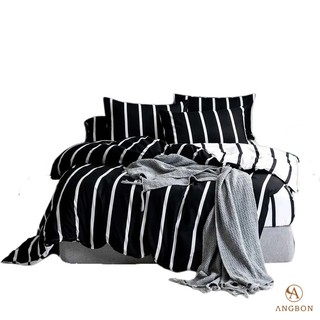 Angbon 3 In 1 King Size Black & White Elegant Design Bedsheet Set 72