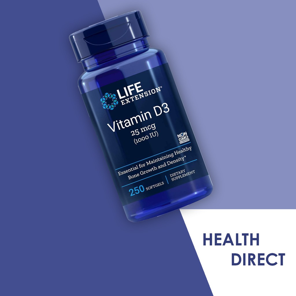 Life Extension Vitamin D3 25 mcg (1,000 IU) 250 Softgels Shopee
