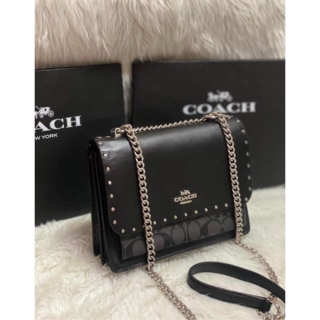 AUTHENTIC Coach Klare Crossbody Bag Black In Signature Canvas With Rivets |  Shopee Philippines