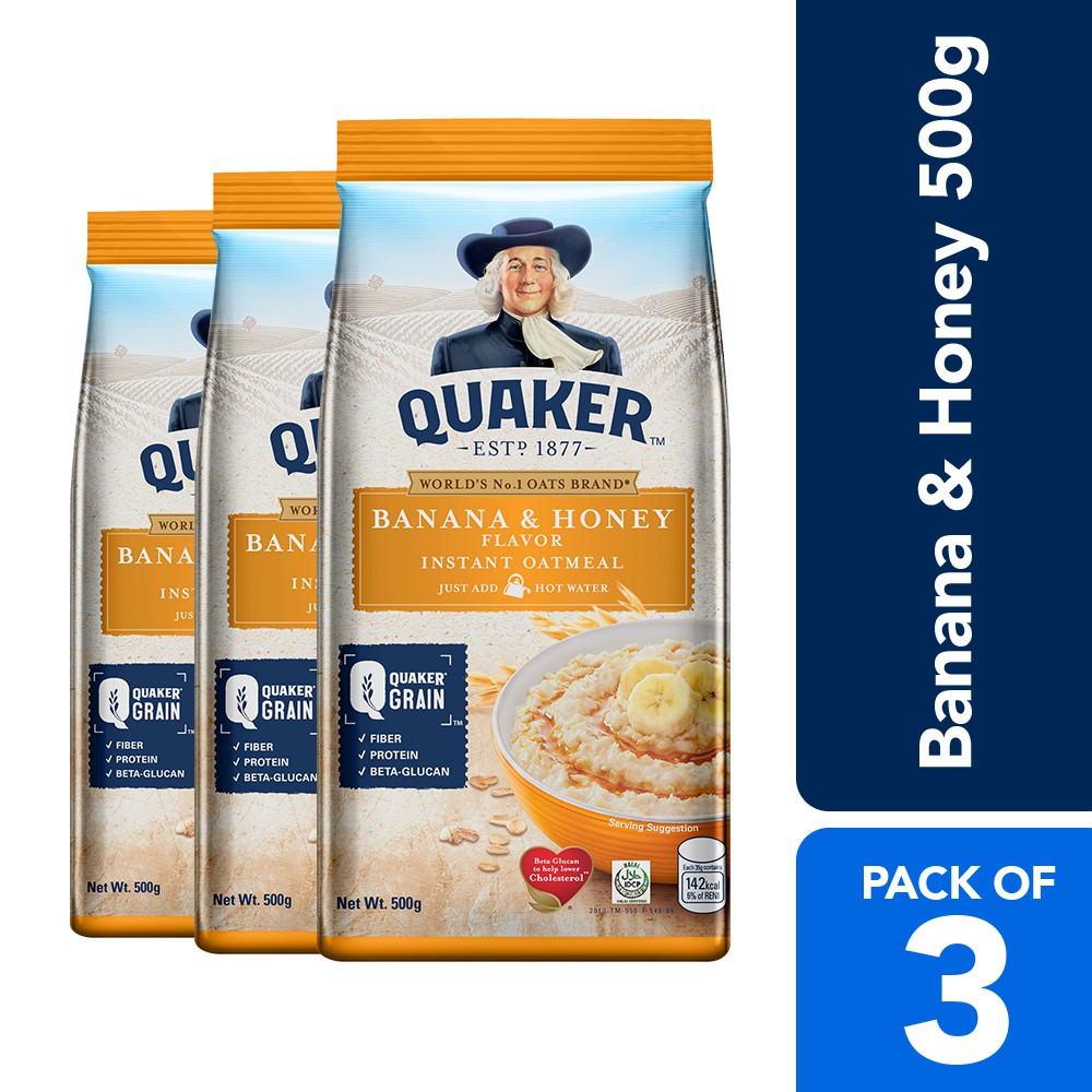 Quaker Flavored Oatmeal Banana & Honey 500g (Pack of 3) Shopee Philippines