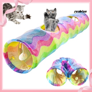 seablue Pet Cats Kitten Foldable 4 Holes Rabbit Teaser Funny Rainbow Tunnel Play Toy