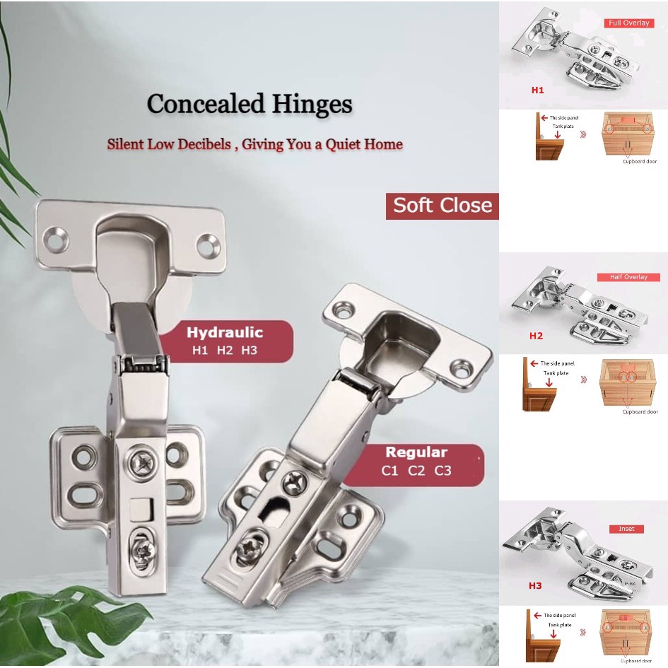 Concealed Hinges Hydraulic Hinges for Door DIY (1PAIR) Shopee