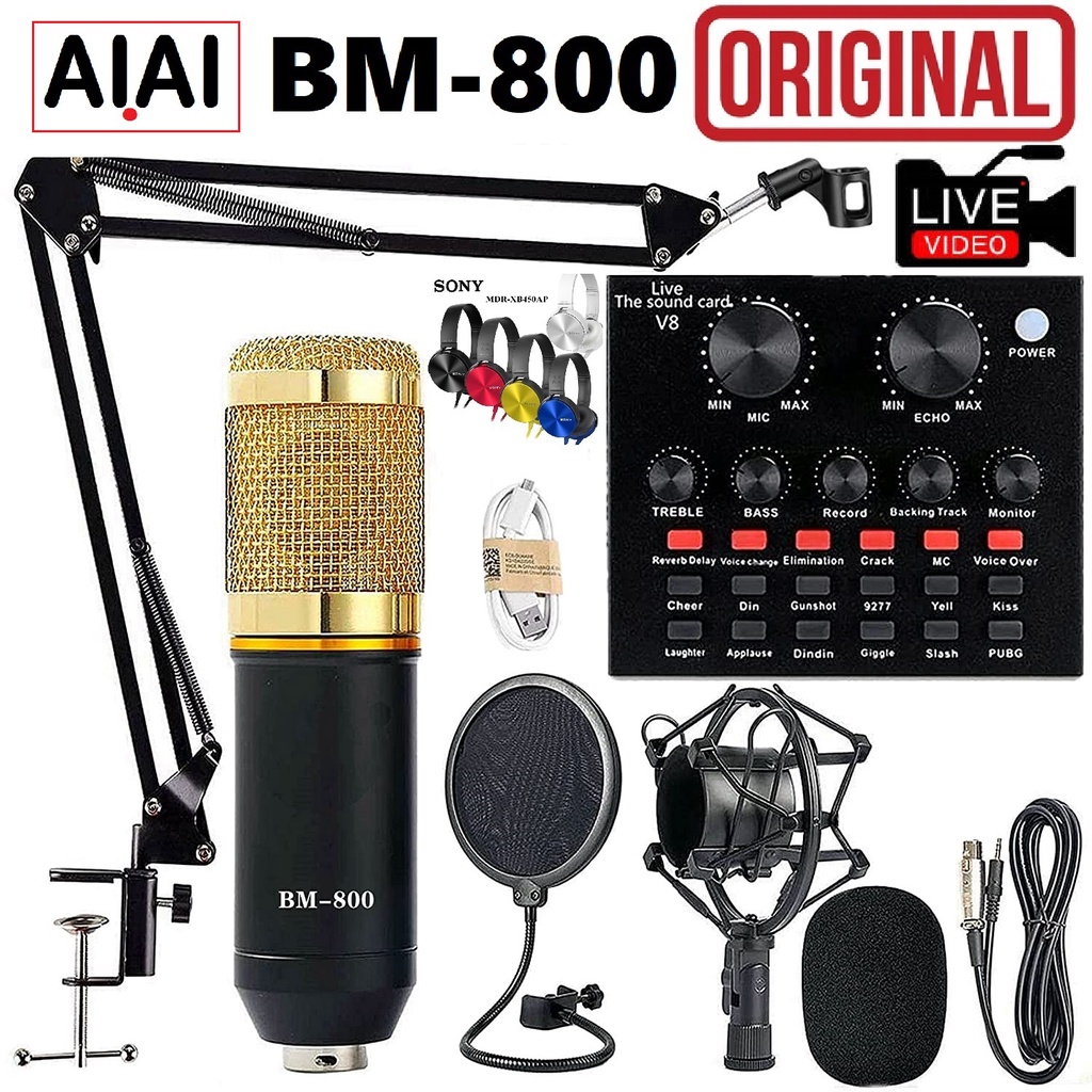 100 Original BM800 condenser microphone Kit with v8 Multifunctional Live sound card Full Set
