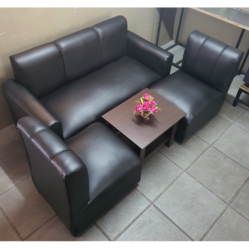 Sofa Set Black Leather With Wood Table, Leatherette Sofa Bed Philippines