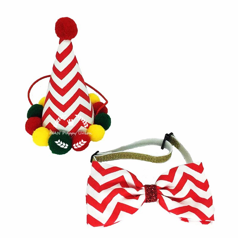Pet Dog Cat Party Accessories Christmas Bandana Bowknot Costume w/ Hat