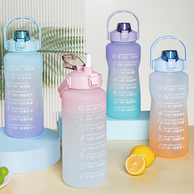 2000ML Motivational Water Bottle Outdoor Sport Tumbler with Straw