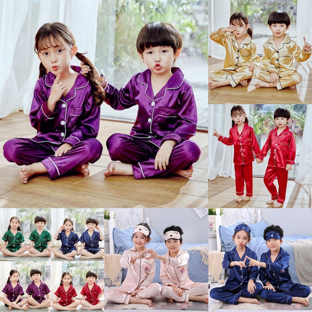 Terno Pajama For Kids Children S Ice Silk Pajamas 4 Boys 5 Girls 7 Summer 8 Thin 6 Silk 10 Years Old Autumn 9 Children 12 Long Sleeves Sleepwear Silk Boy Pajama Terno Shopee Philippines