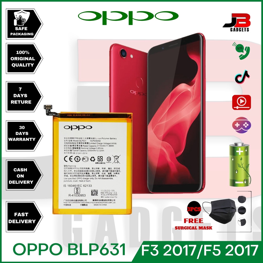 Oppo F3 17 F5 17 Battery Model Blp631 30mah Original Equipment Manufacturer Shopee Philippines