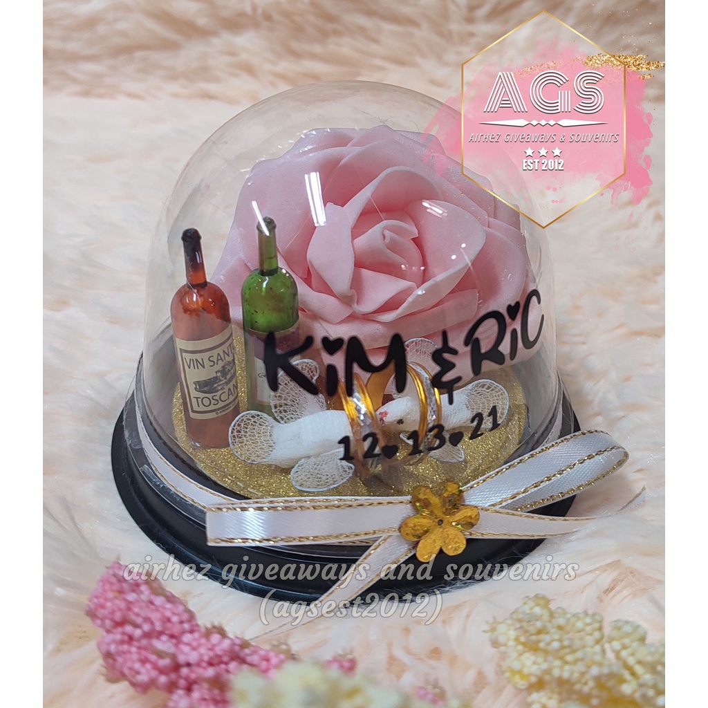 Dome Rose Flower W Mini Wine Bottle And Ringdove Souvenir Party Favors Giveaways Shopee