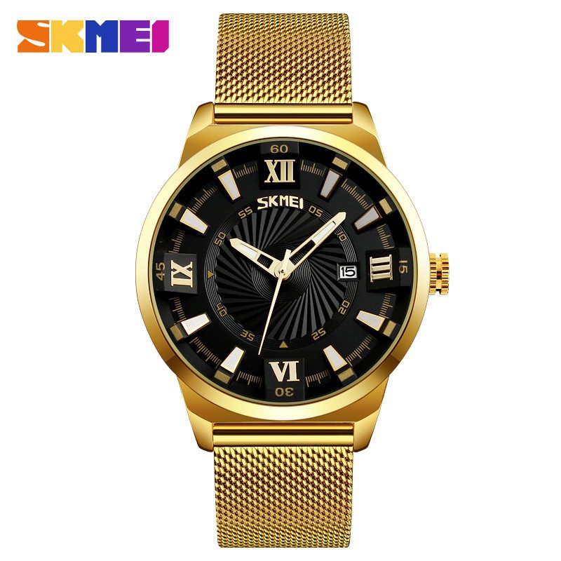 SKMEI Official Quartz Watch Men Business Gold Watch Stainless Steel ...