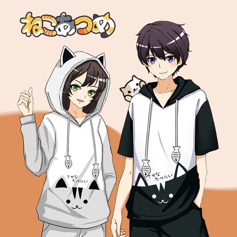 Anime Neko Atsume Hoodie Cute Cat Backyard Tshirt Cosplay Hooded Kawaii